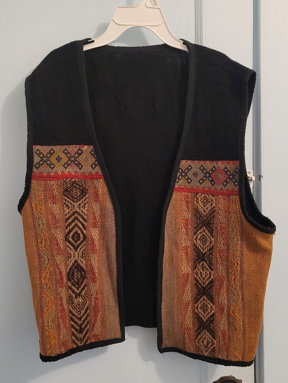 Handwoven Boho Textile Vest - Black with Multicolor Pattern